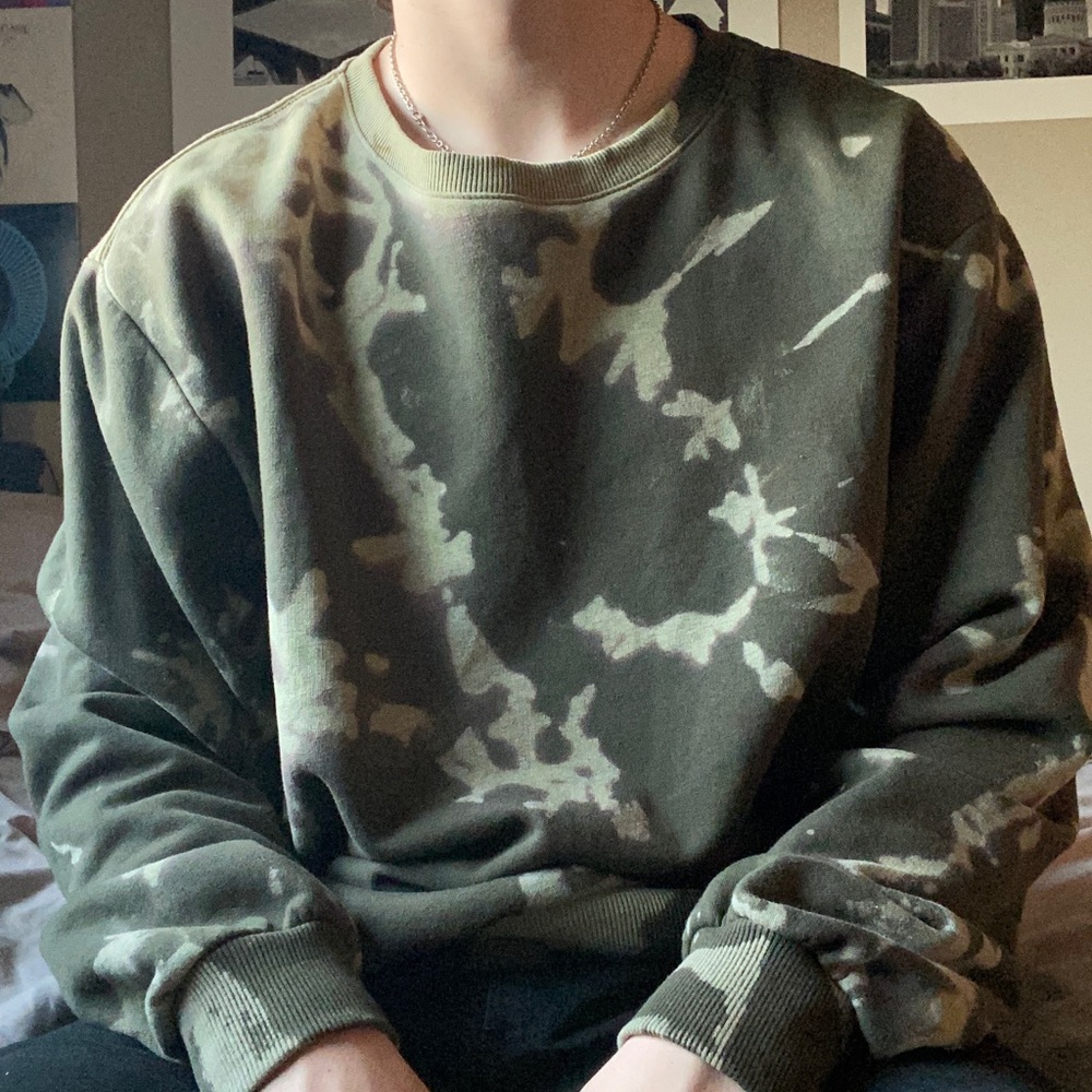 Custom Dyed/Bleached Army Green Crewneck Pullover